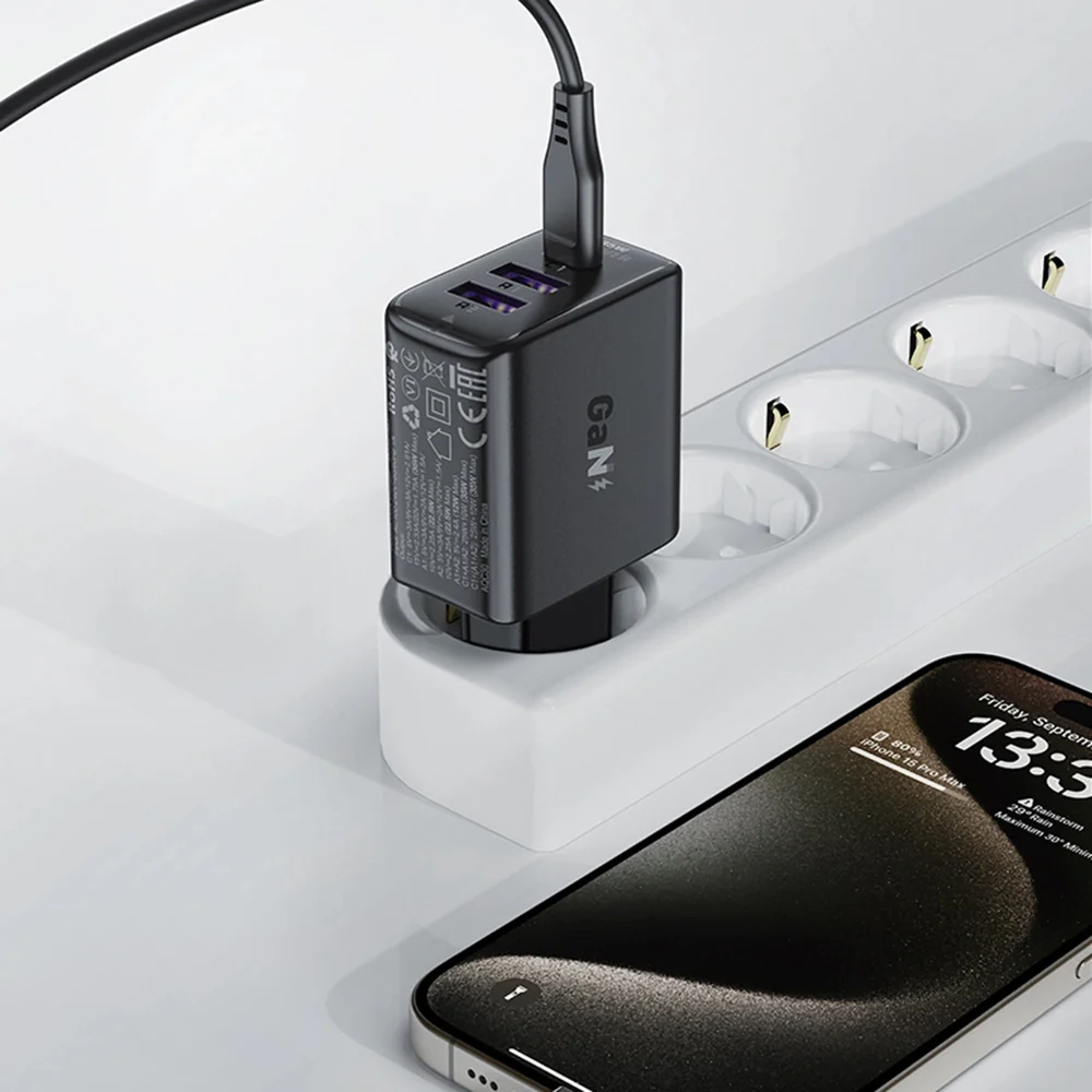 Acefast A57 Network Charger, 35W, 3A, 2 x USB-A - 1 x USB-C, Black - Image 5
