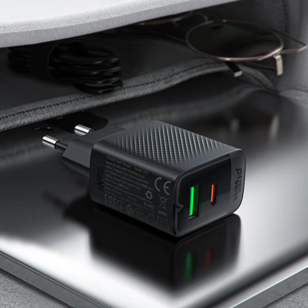 Acefast A78 Network Charger, 20W, 3A, 1 x USB-A - 1 x USB-C, Black - Image 5