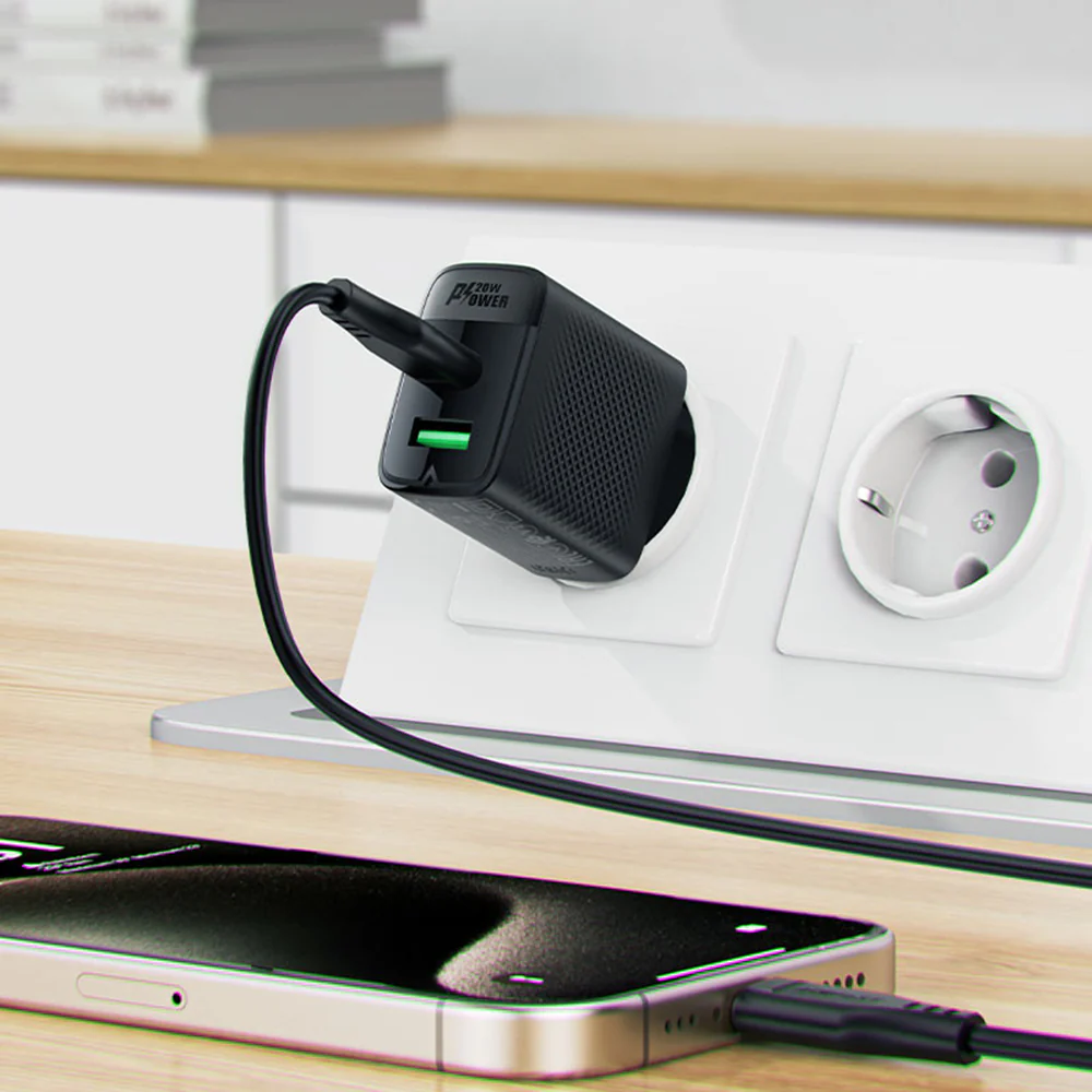 Acefast A78 Network Charger, 20W, 3A, 1 x USB-A - 1 x USB-C, Black - Image 6