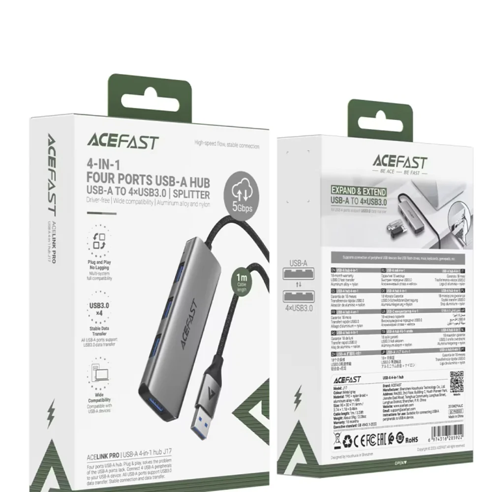 Acefast J17 USB Hub, 4in1, Gray - Image 6