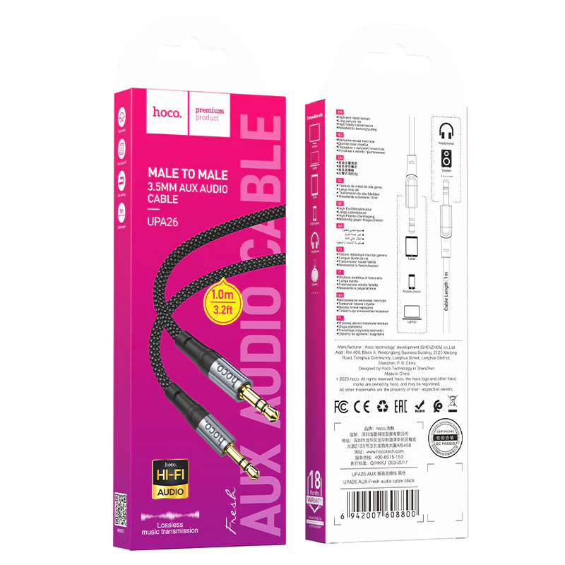Audio Cable 3.5mm - 3.5mm HOCO UPA26, 1m, Black - Image 7