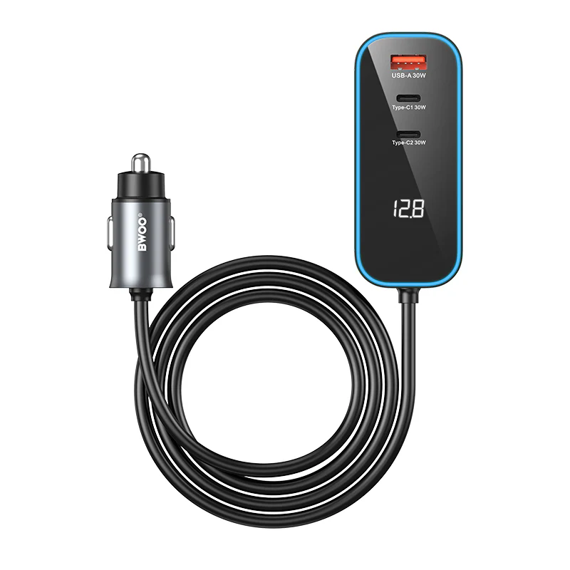 BWOO CC107 Car Charger Display, 120W, 3A, 2 x USB-A - 2 x USB-C, Black - Image 3