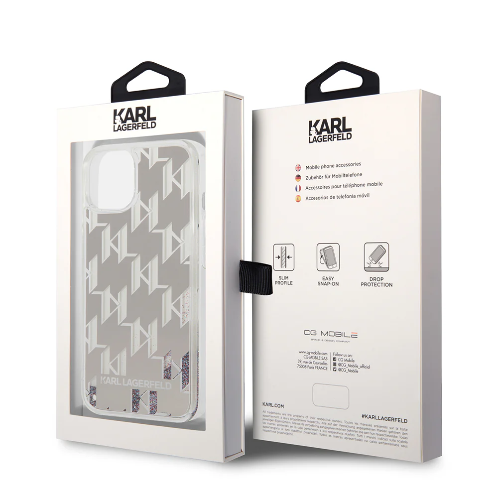 Case for Apple iPhone 14 Plus, Karl Lagerfeld, Liquid Glitter Monogram, Silver - Image 8