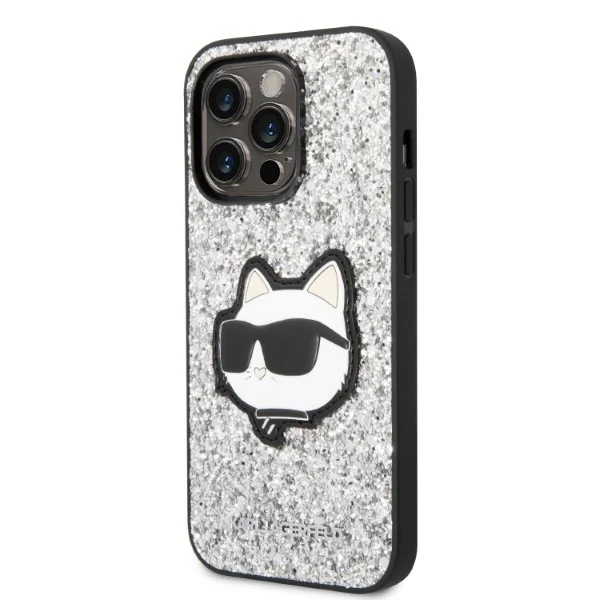 Case for Apple iPhone 14 Pro, Karl Lagerfeld, Glitter Choupette Patch, Silver - Image 4