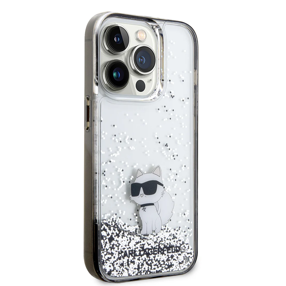 Case for Apple iPhone 14 Pro, Karl Lagerfeld, Liquid Glitter Choupette, Transparent - Image 5