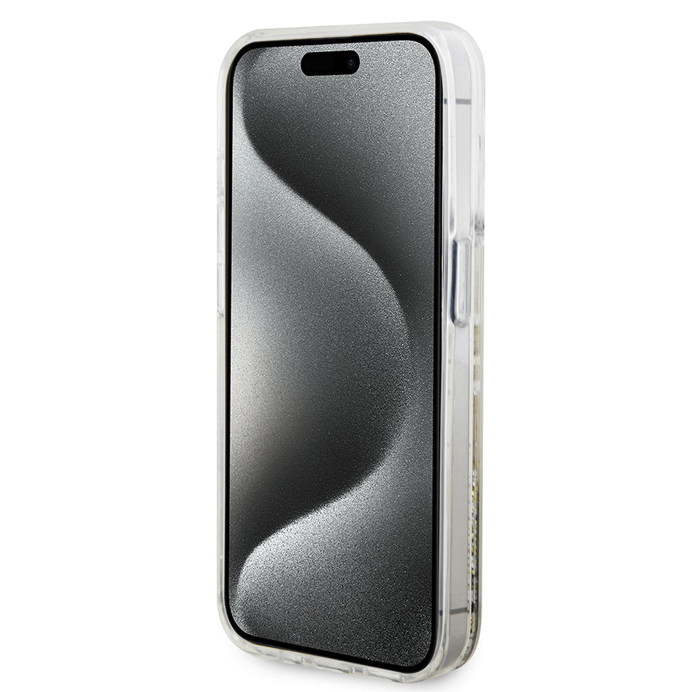 Case for Apple iPhone 15 Pro, Guess, Liquid Glitter Gold Stripes, Transparent - Image 3