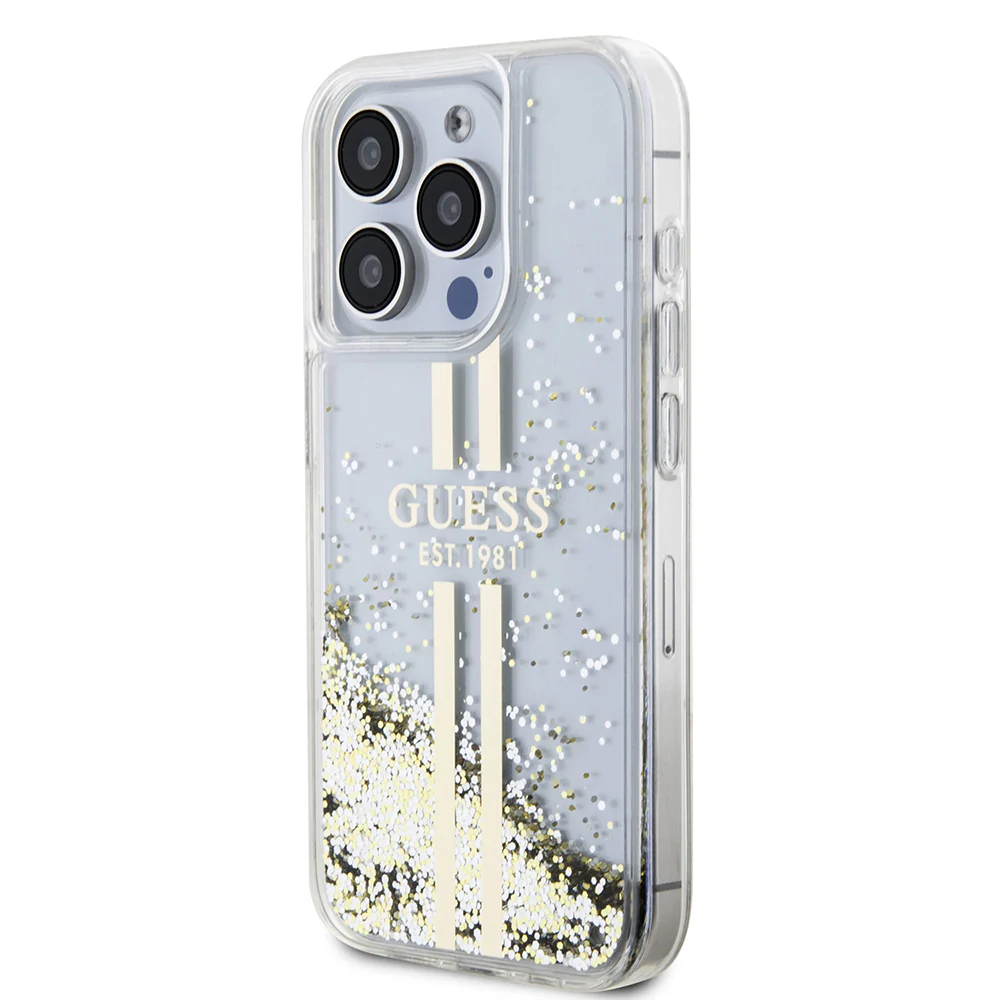 Case for Apple iPhone 15 Pro, Guess, Liquid Glitter Gold Stripes, Transparent - Image 4