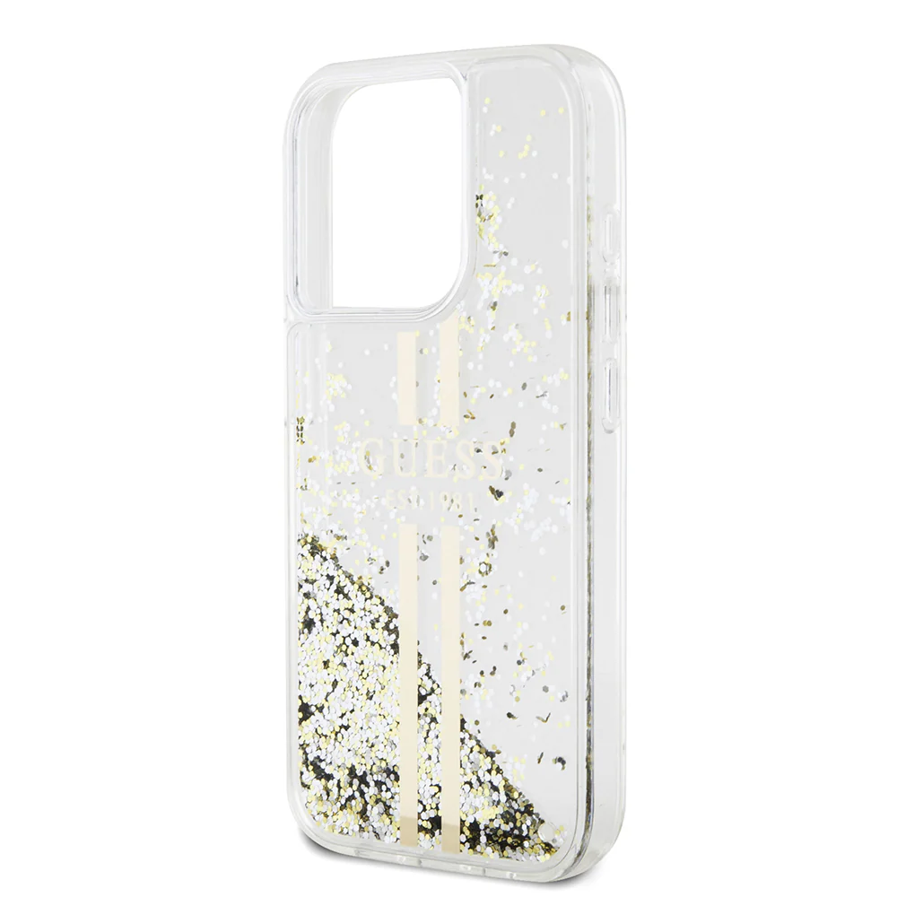 Case for Apple iPhone 15 Pro, Guess, Liquid Glitter Gold Stripes, Transparent - Image 5