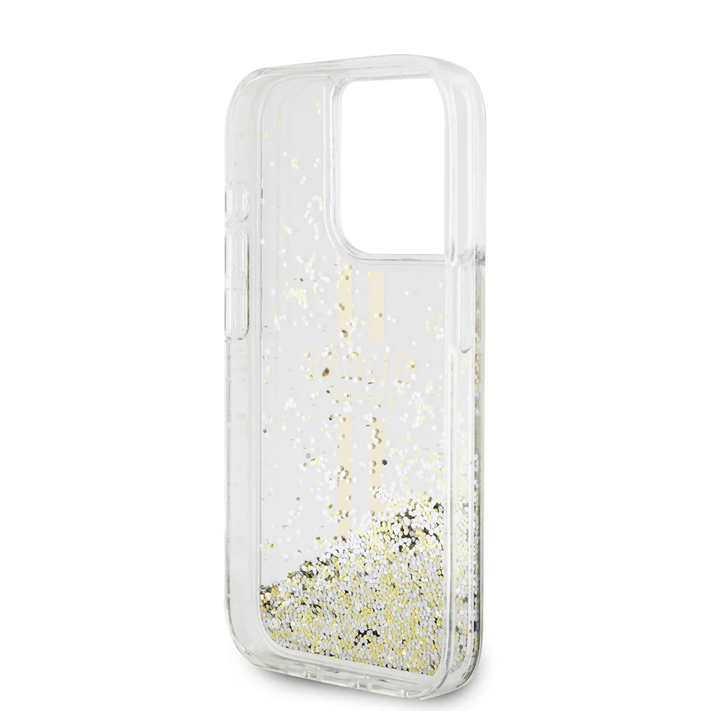 Case for Apple iPhone 15 Pro, Guess, Liquid Glitter Gold Stripes, Transparent - Image 6
