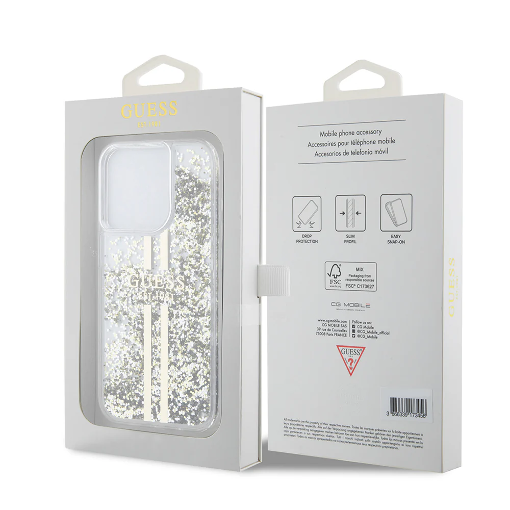 Case for Apple iPhone 15 Pro, Guess, Liquid Glitter Gold Stripes, Transparent - Image 7