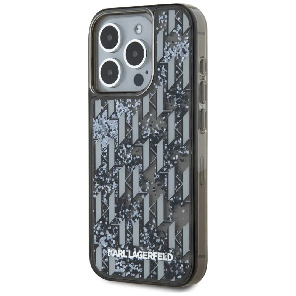 Case for Apple iPhone 15 Pro, Karl Lagerfeld, Liquid Glitter Monogram, Black - Image 2