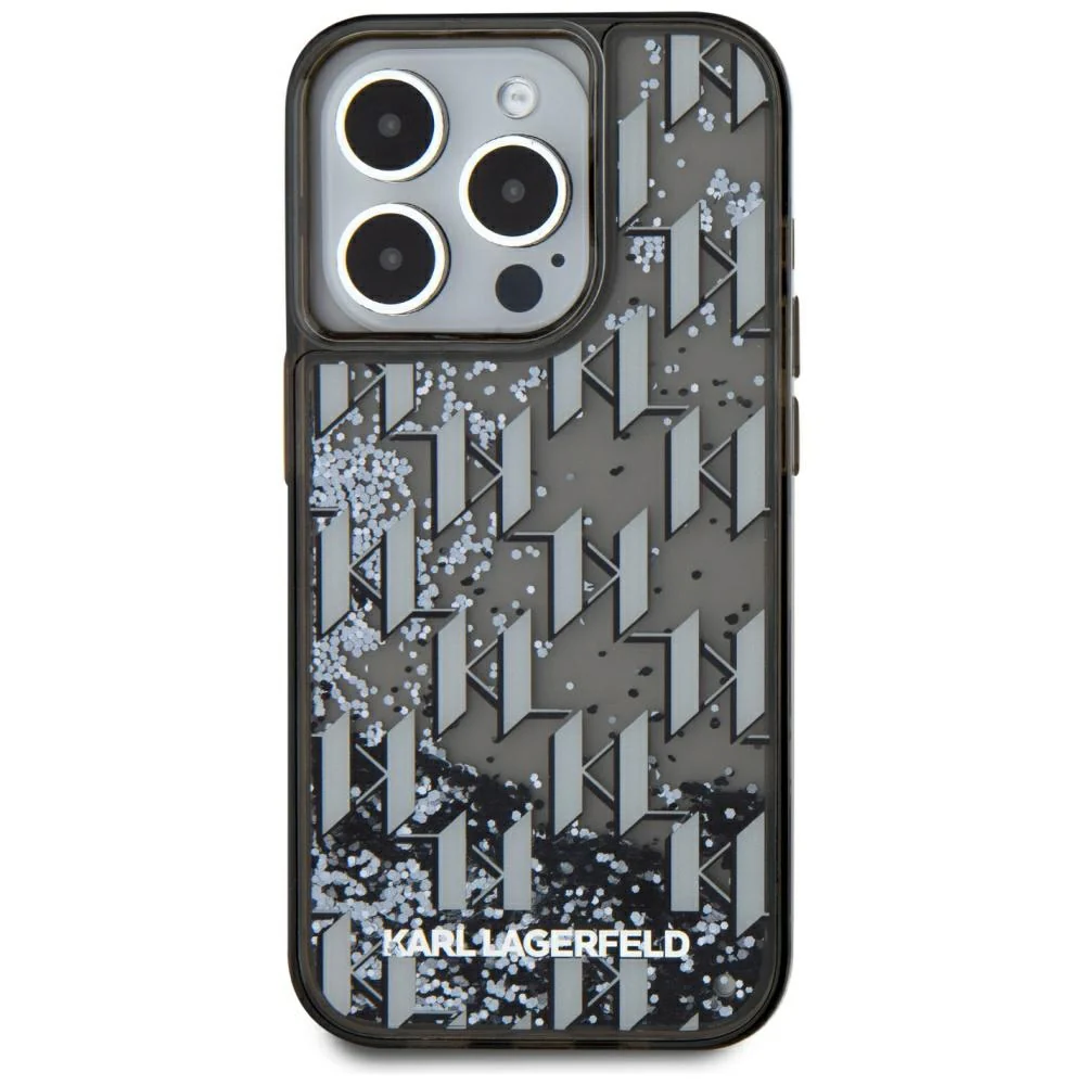 Case for Apple iPhone 15 Pro, Karl Lagerfeld, Liquid Glitter Monogram, Black - Image 3