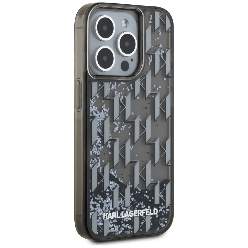Case for Apple iPhone 15 Pro, Karl Lagerfeld, Liquid Glitter Monogram, Black - Image 4