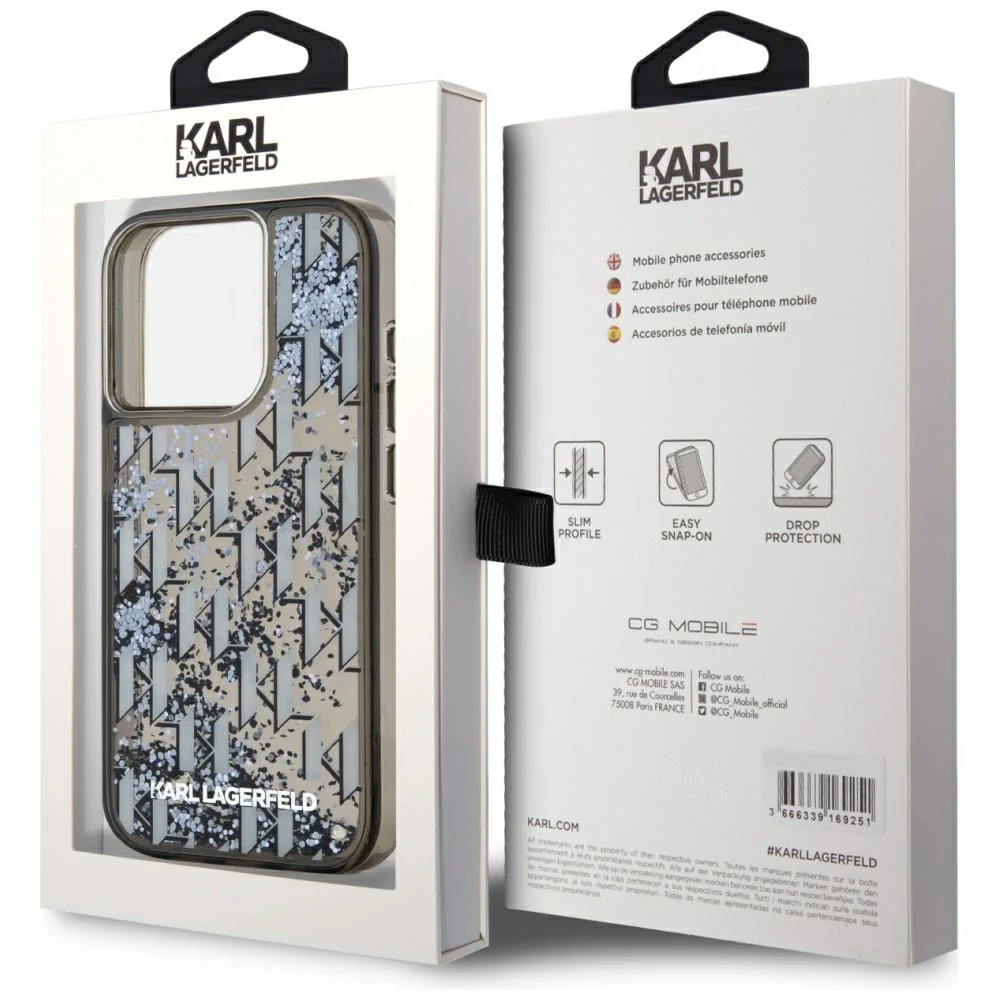 Case for Apple iPhone 15 Pro, Karl Lagerfeld, Liquid Glitter Monogram, Black - Image 7