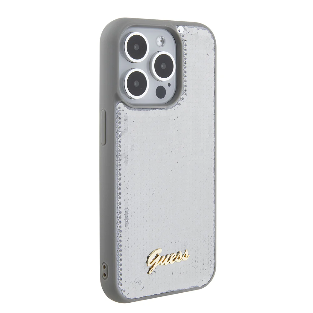Case for Apple iPhone 15 Pro Max, Guess, Sequin Script Metal, Silver - Image 4