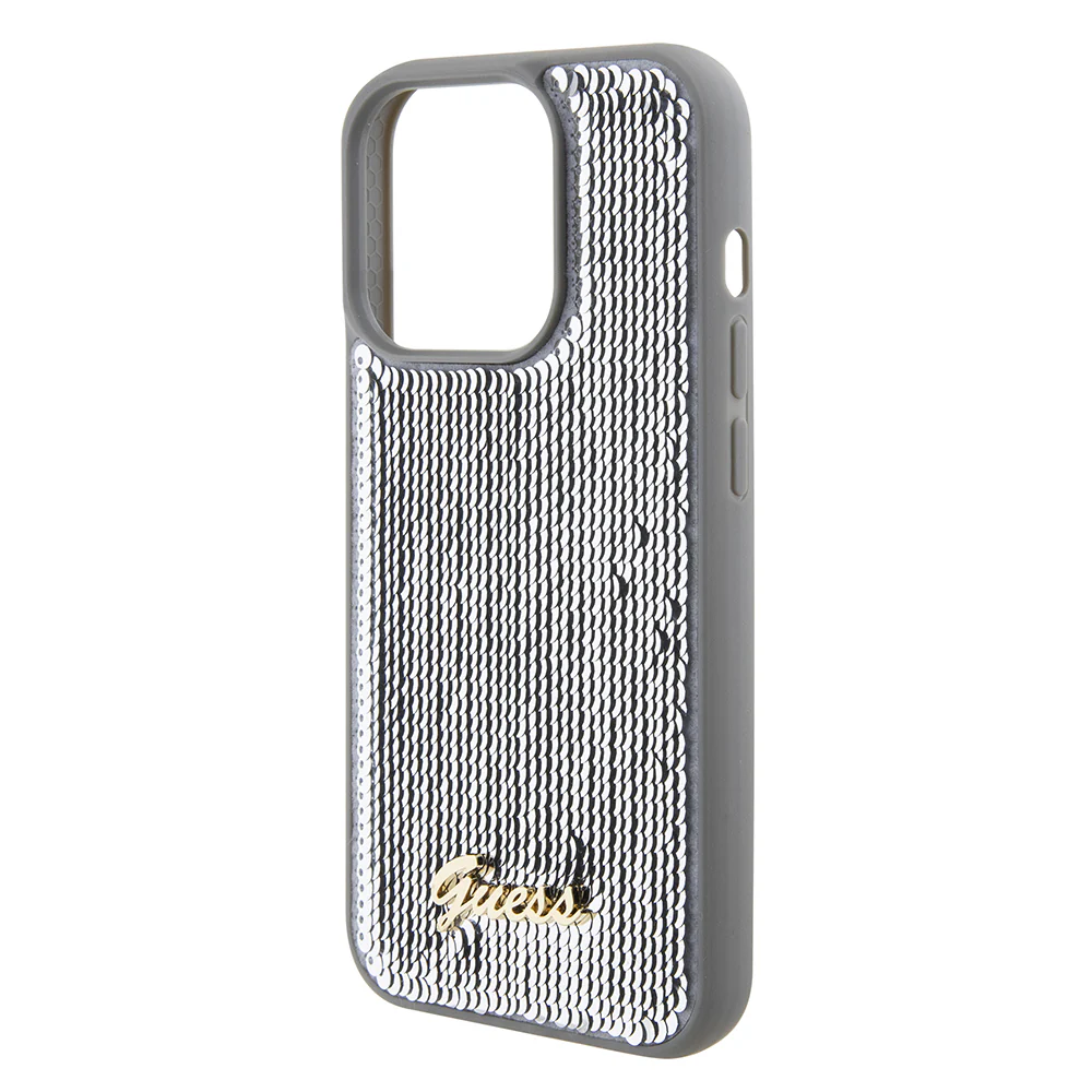 Case for Apple iPhone 15 Pro Max, Guess, Sequin Script Metal, Silver - Image 5