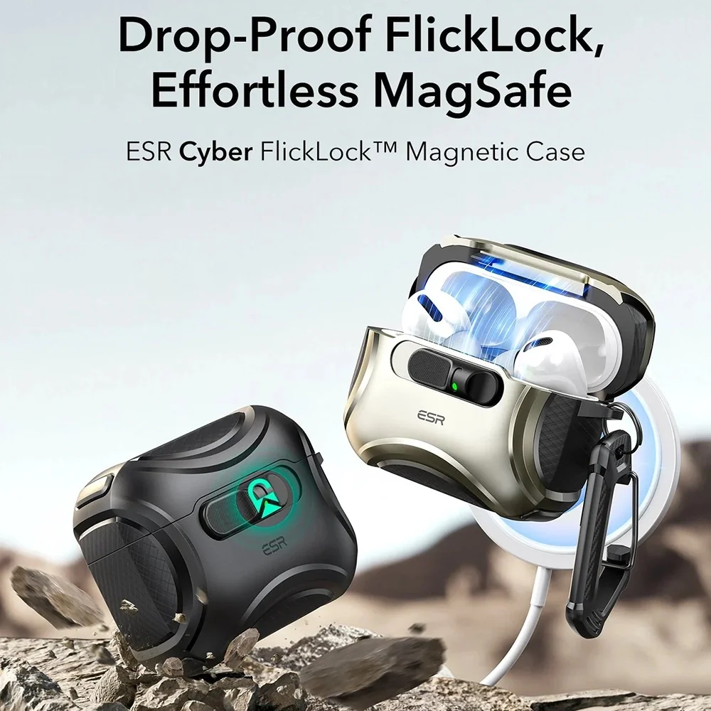 ESR Cyber FlickLock Case for Apple AirPods Pro 3, Black - Image 2