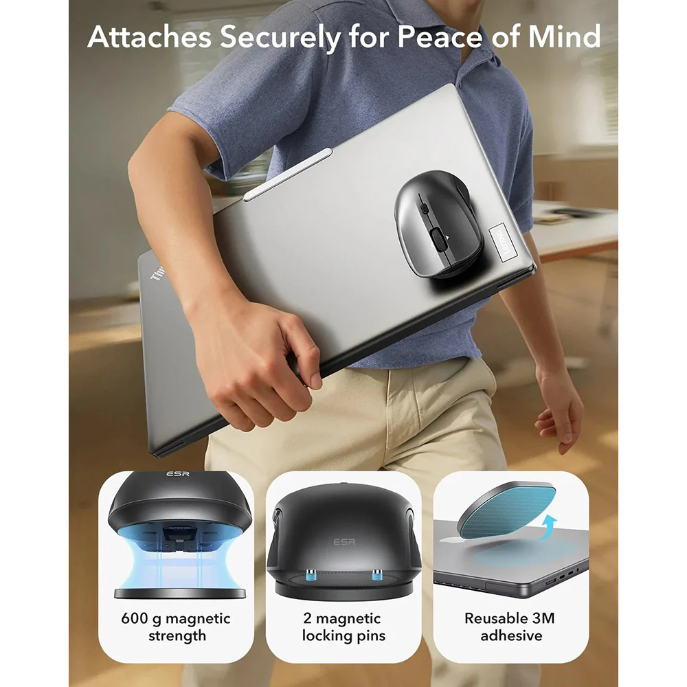 ESR MagMouse Wireless Mouse, 800DPI - 4800DPI, BT / Wi-Fi, Black - Image 7