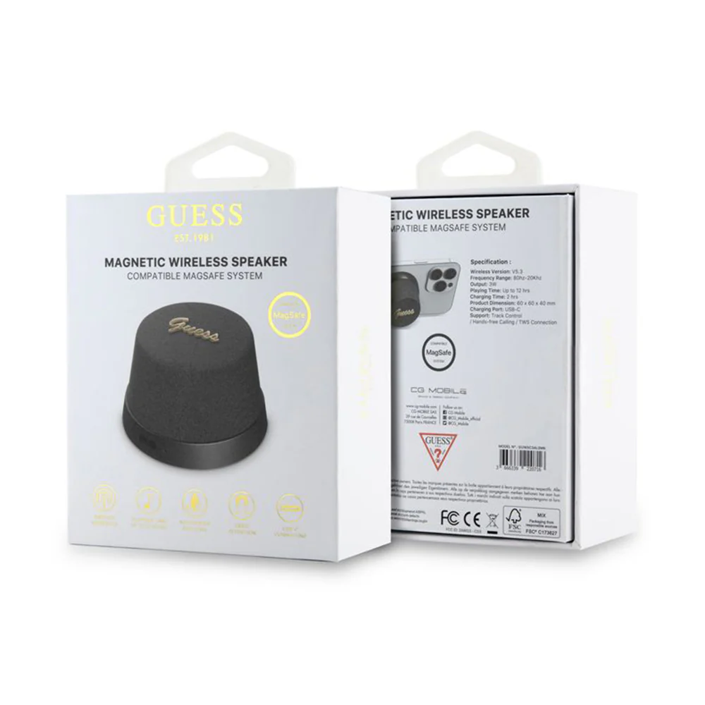 Guess Magnetic Script Metal Portable Bluetooth Speaker, 3W, Black - Image 3