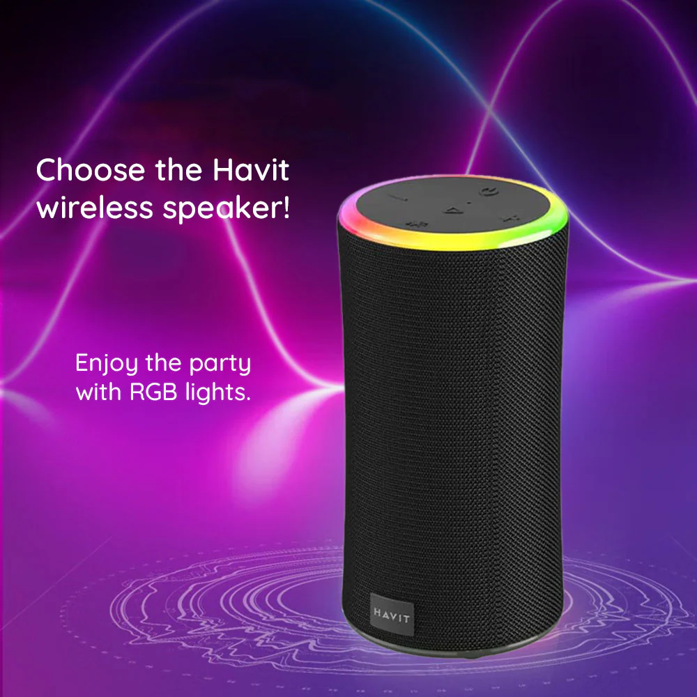 HAVIT SK833BT Portable Bluetooth Speaker, 2 x 10W, RGB, Waterproof, Black - Image 3
