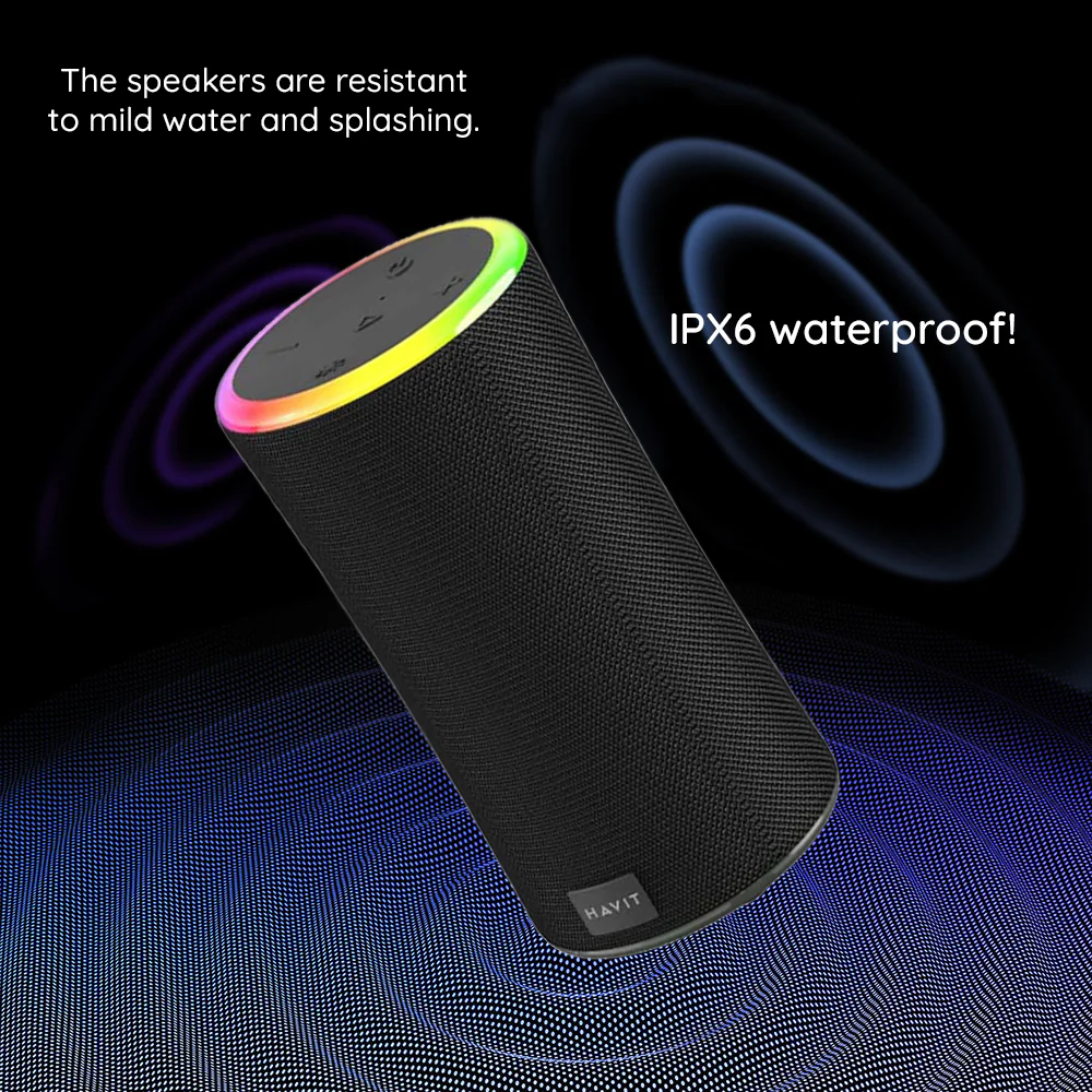 HAVIT SK833BT Portable Bluetooth Speaker, 2 x 10W, RGB, Waterproof, Black - Image 4