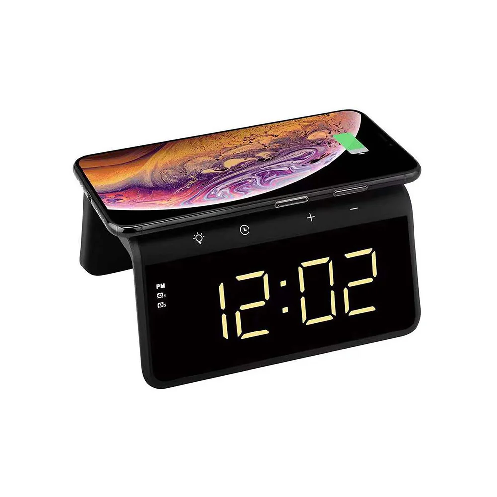 HAVIT W320 Digital Clock with QI Wireless Charging, Black - Image 3