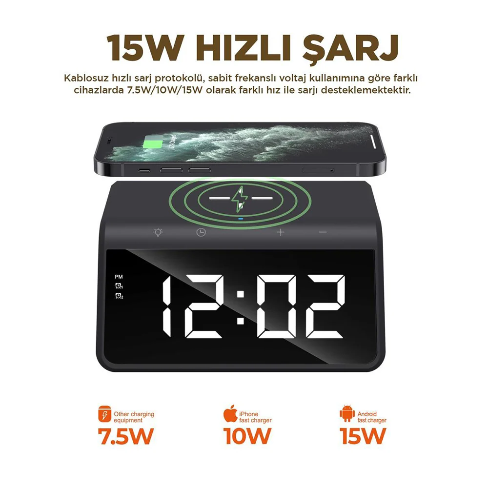 HAVIT W320 Digital Clock with QI Wireless Charging, Black - Image 7