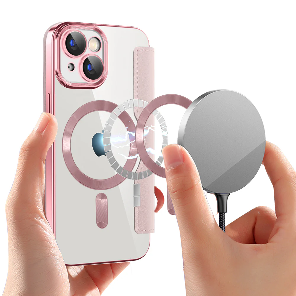 MagSafe Case for Apple iPhone 15 Plus, Techsuit, SmartMag Book, Pink - Image 6