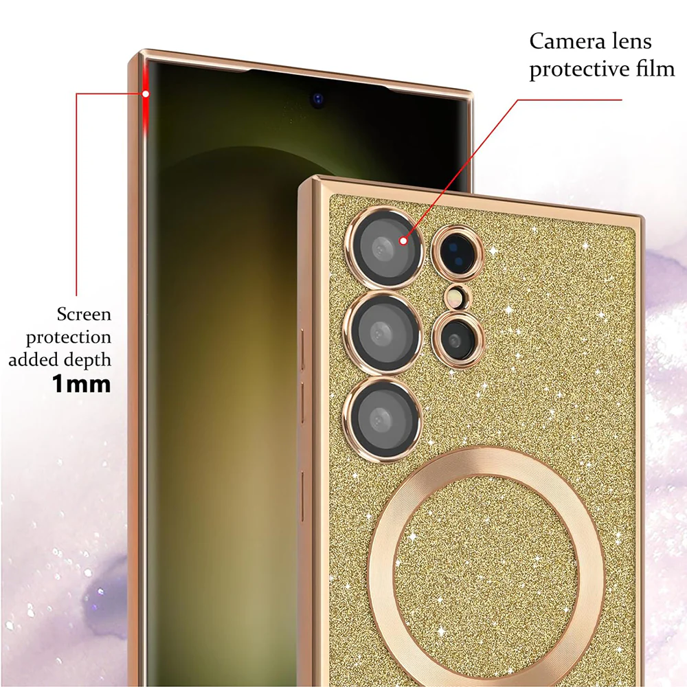 MagSafe Case for Apple iPhone 16 Plus, Techsuit, Luxury Glitter, Gold - Image 4