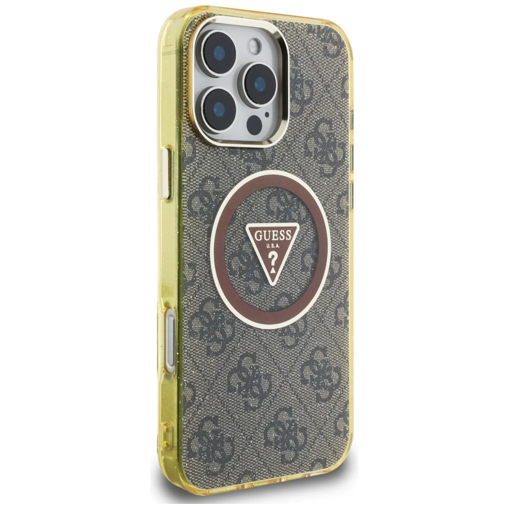 MagSafe Case for Apple iPhone 16 Pro Max, Guess, IML Glitter 4G Circle Triangle, Brown - Image 2