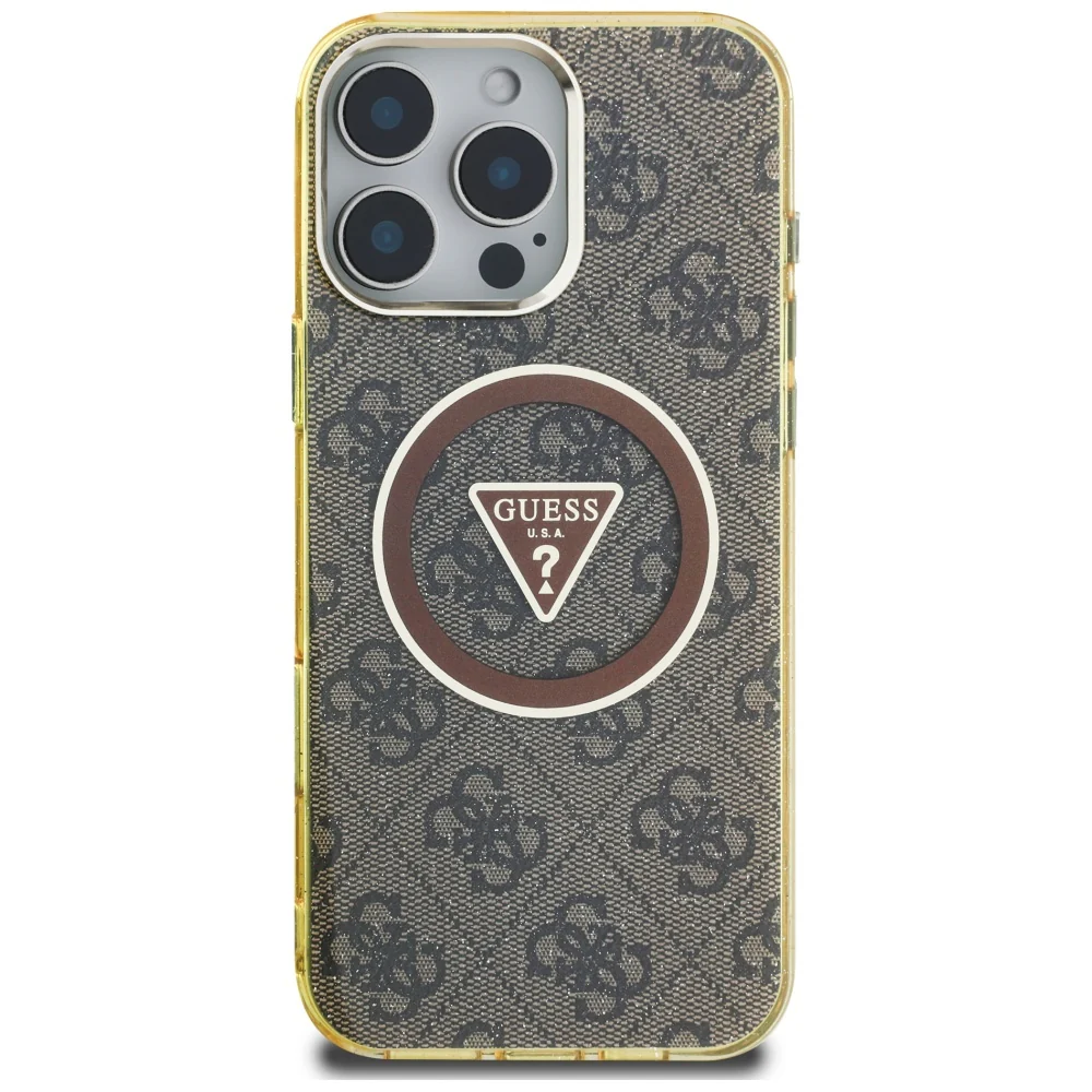 MagSafe Case for Apple iPhone 16 Pro Max, Guess, IML Glitter 4G Circle Triangle, Brown - Image 3