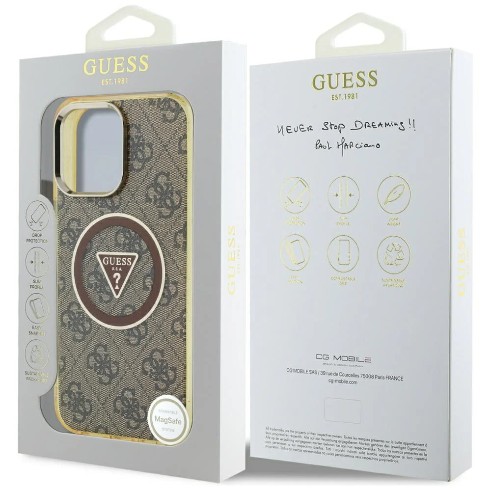 MagSafe Case for Apple iPhone 16 Pro Max, Guess, IML Glitter 4G Circle Triangle, Brown - Image 7