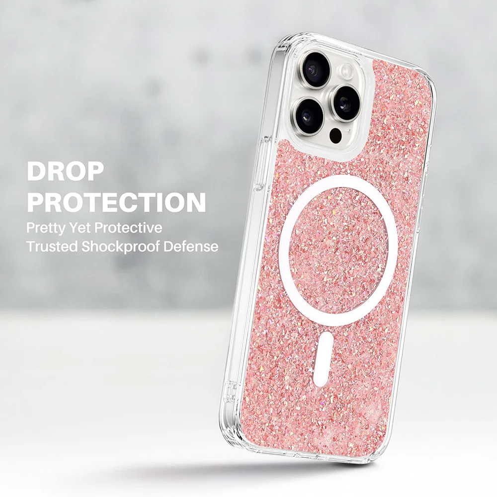 MagSafe Case for Apple iPhone 16 Pro, Techsuit, Sparkly Glitter, Magenta - Image 4