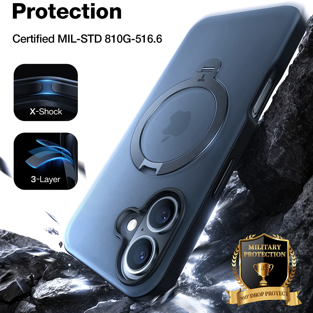 MagSafe Case for Apple iPhone 16, Torras, Ostand Spin, Black - Image 2
