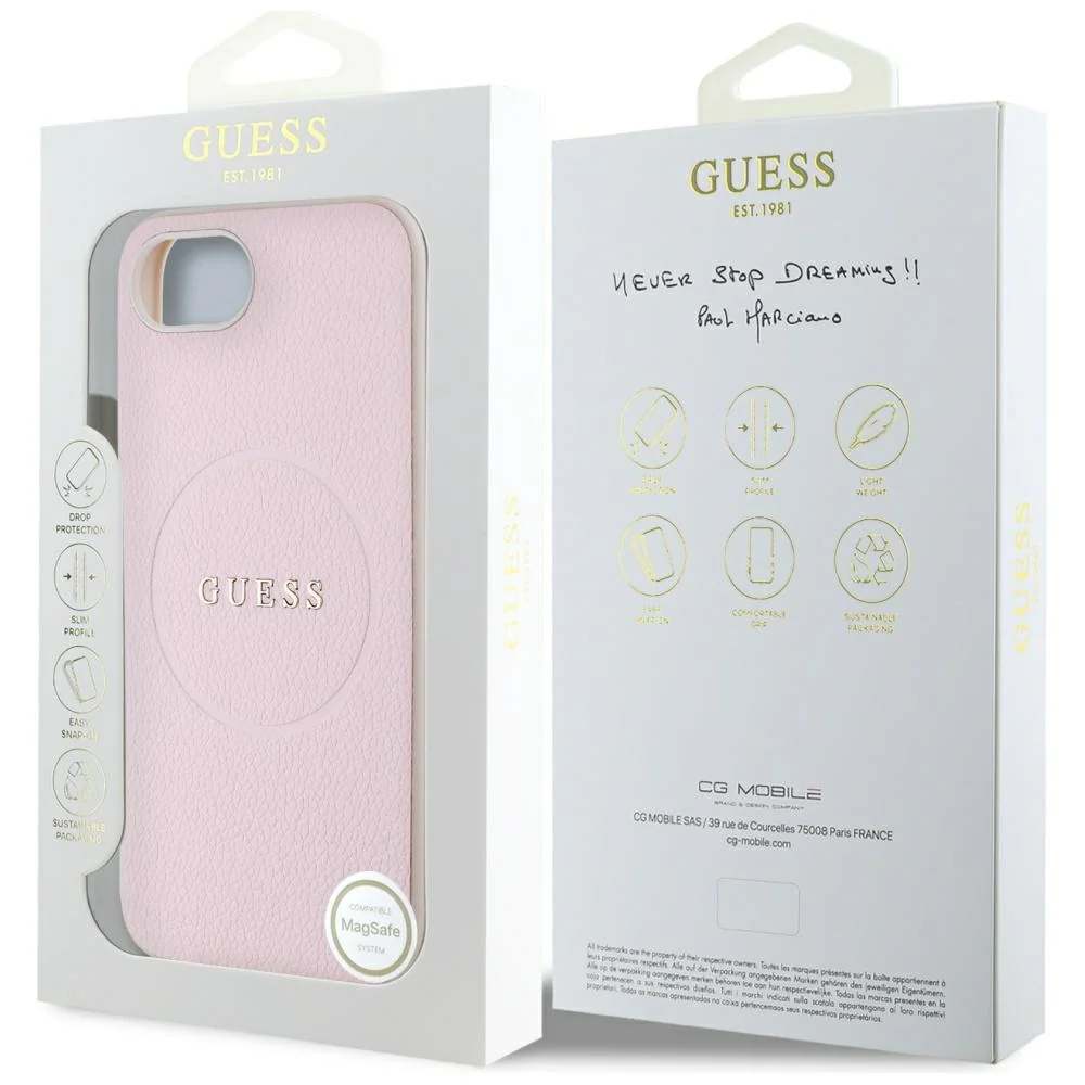 MagSafe Case for Apple iPhone 17e / 16e, Guess, Grained Gold Ring, Pink - Image 7