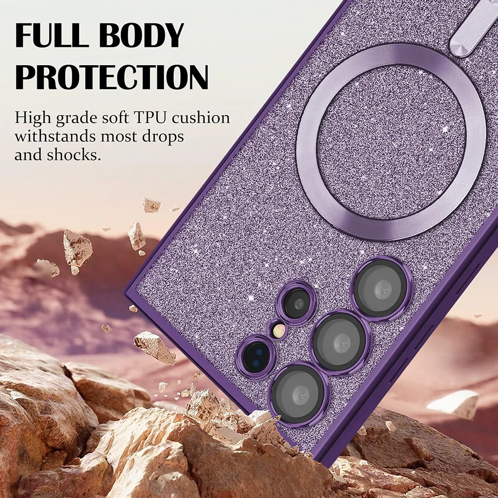 MagSafe Case for Samsung Galaxy S25 Edge S937, Techsuit, Luxury Glitter, Dark Purple - Image 4