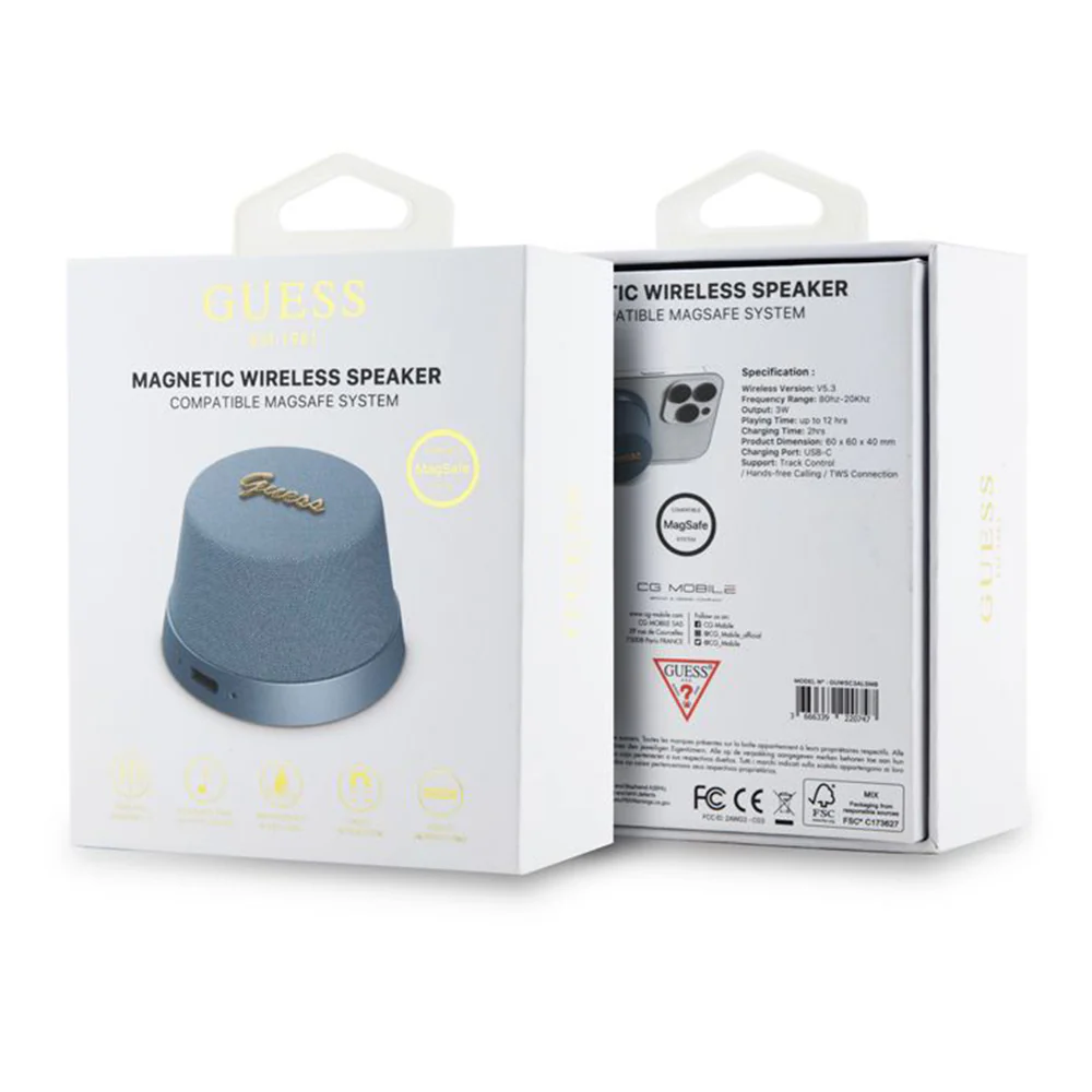 Portable Bluetooth Speaker Guess Magnetic Stand Script Metal, 3W, Blue - Image 3