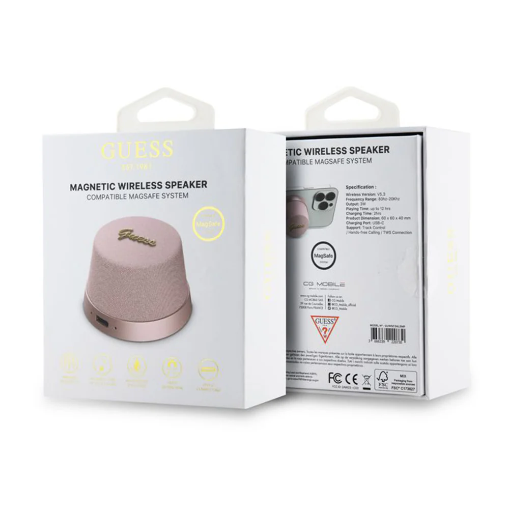 Portable Bluetooth Speaker Guess Magnetic Stand Script Metal, 3W, Pink - Image 3