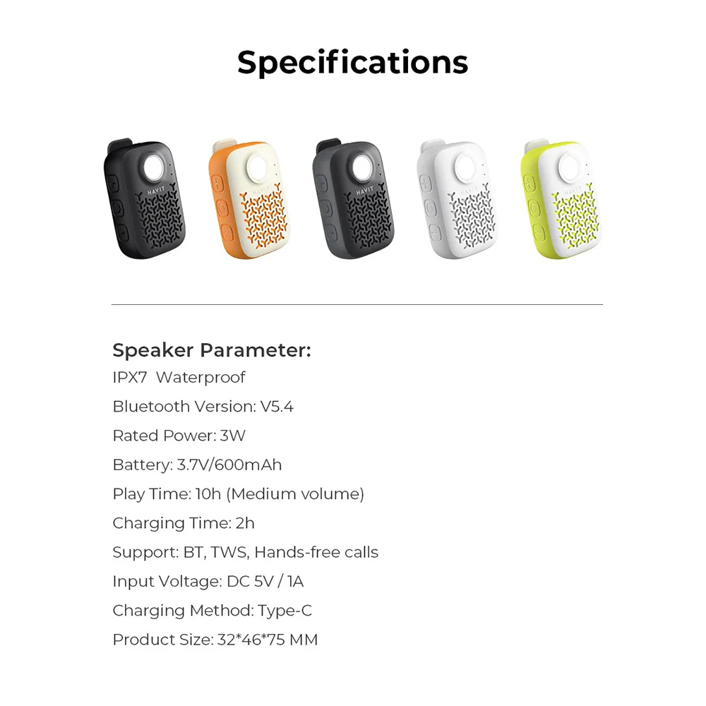 Portable Bluetooth Speaker HAVIT SK868BT, 5W, Waterproof, Black - Image 7