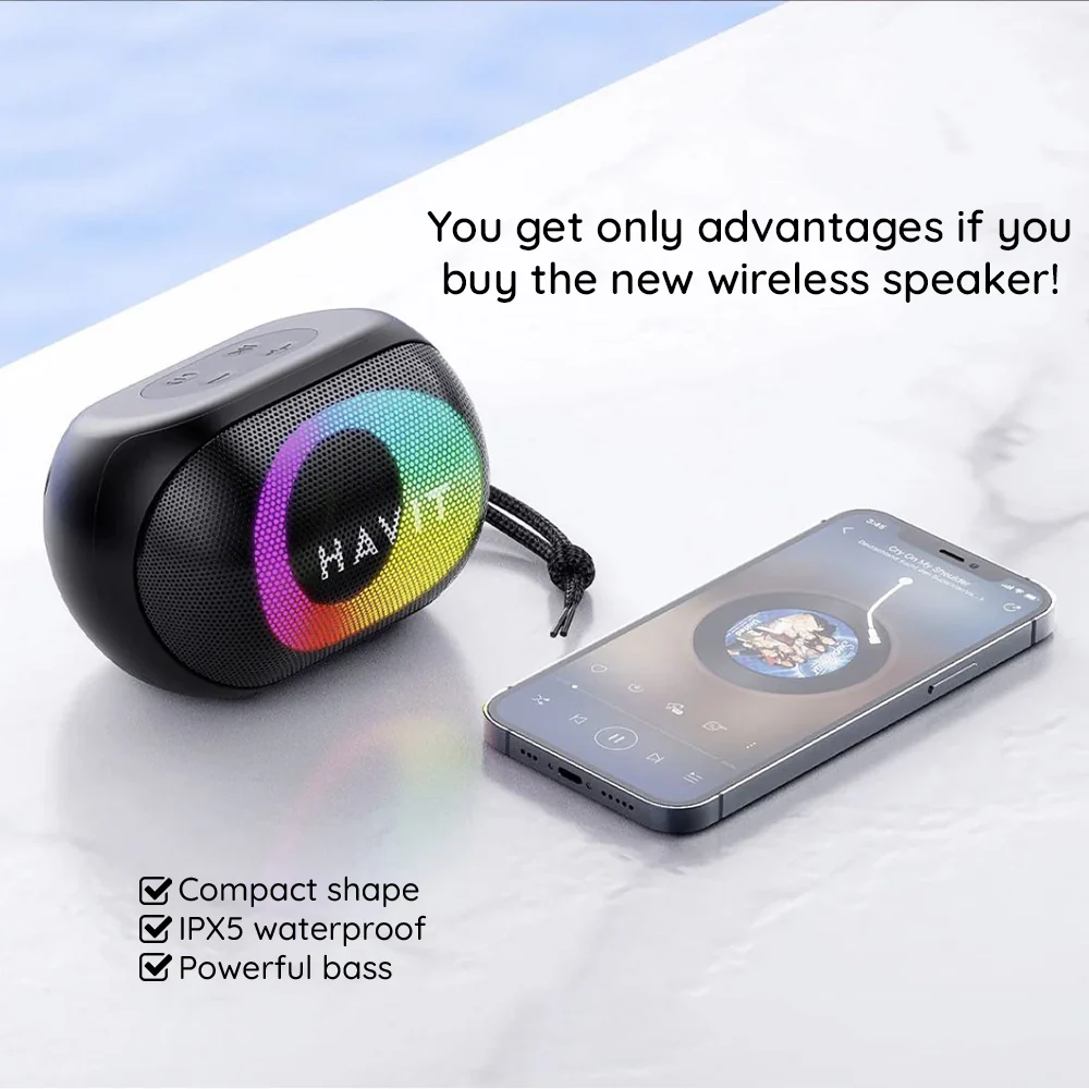 Portable Bluetooth Speaker HAVIT SK885BT, 8W, RGB, Waterproof, Black - Image 7