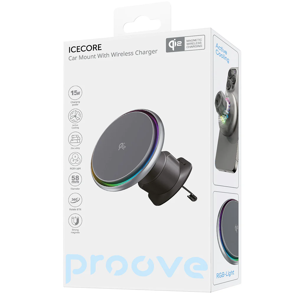 Proove Icecore Wireless Car Charger, 15W, 1.67A, Gray WHIC15002003 - Image 4