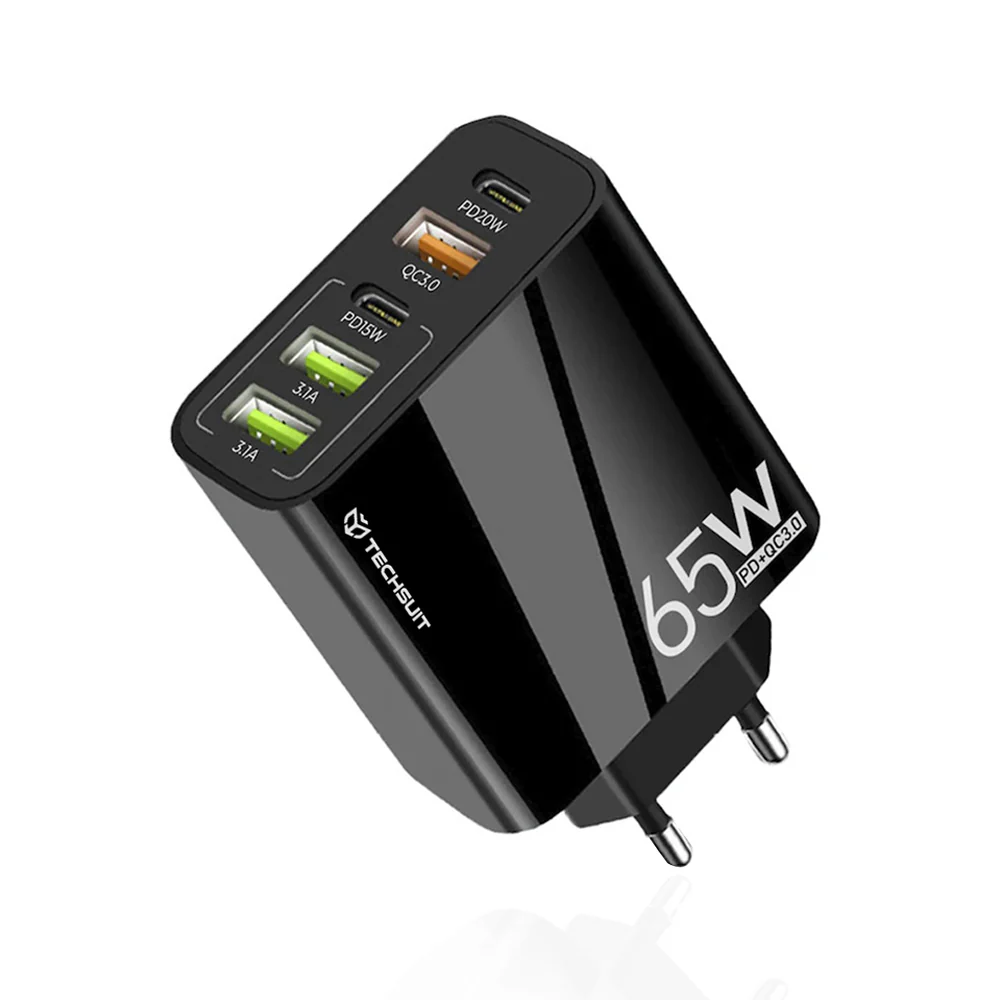 Techsuit CHC2 PentaXPower Network Charger, 20W, 3A, 3 x USB-A - 2 x USB-C, Black