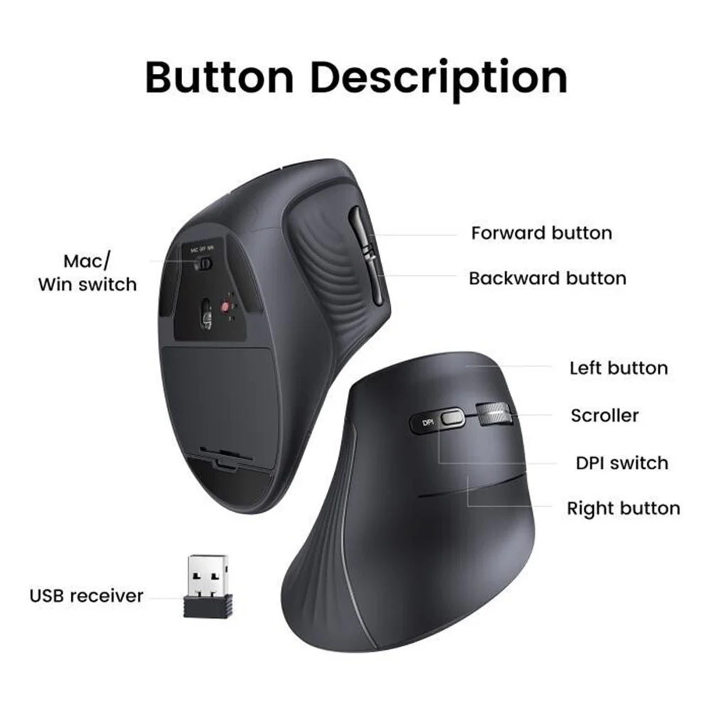 UGREEN MU008 Wireless Mouse, 4000DPI, BT / Wi-Fi, Black - Image 3