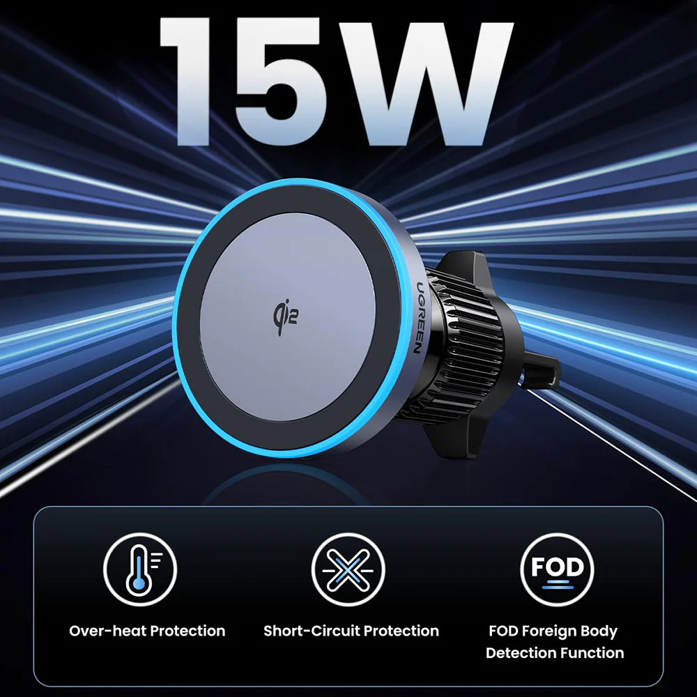 UGREEN W708 Wireless Car Charger, 15W, 1.67A, Black - Image 2