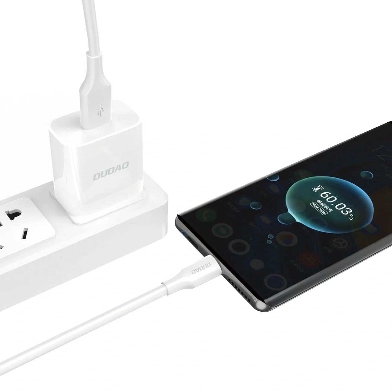 USB-A to microUSB Data and Charging Cable Dudao L2SM, 18W, 1.2m, White - Image 2