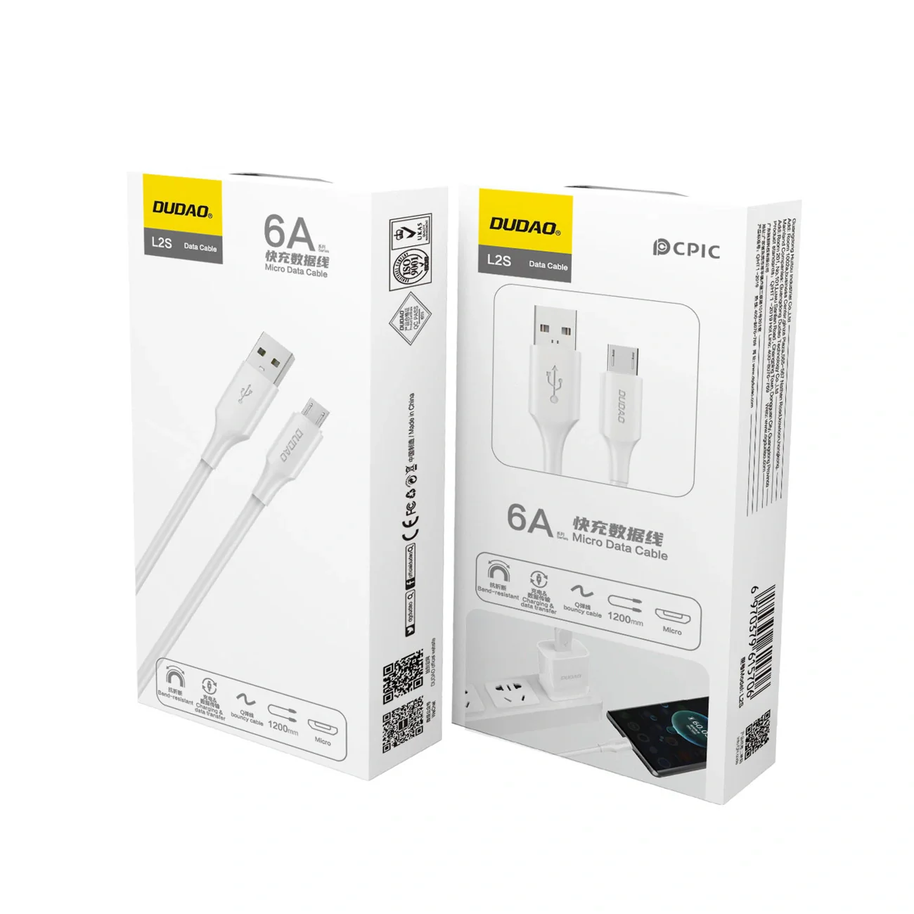 USB-A to microUSB Data and Charging Cable Dudao L2SM, 18W, 1.2m, White - Image 3