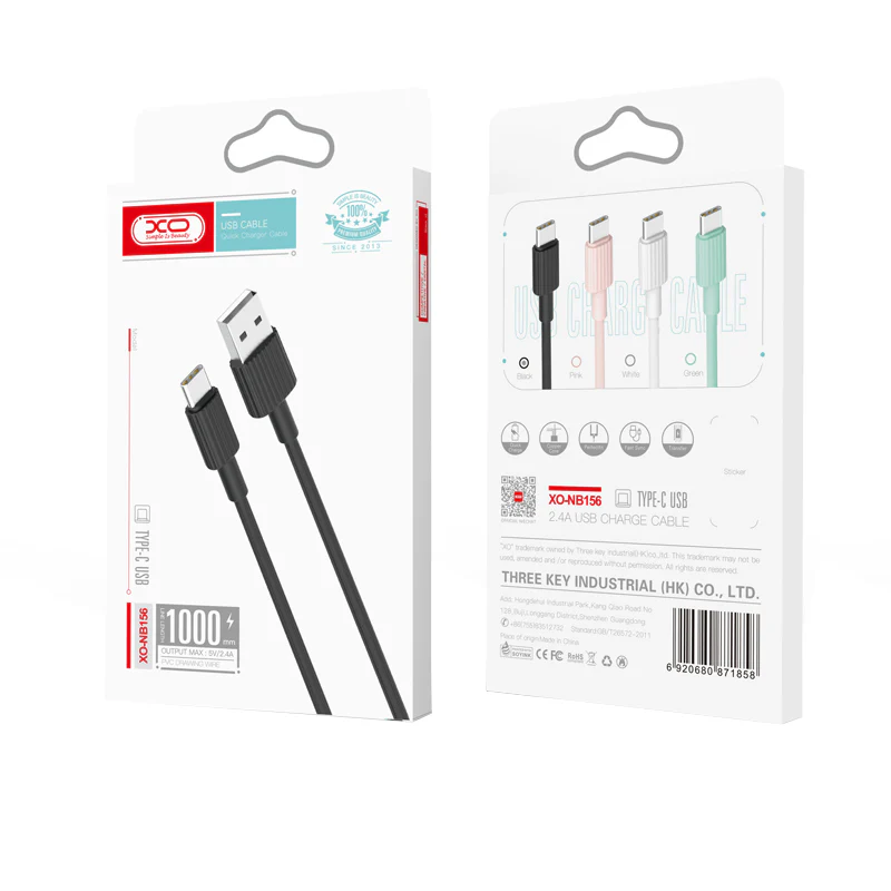 USB-A to USB-C Data and Charging Cable XO Design NB156, 60W, 1m, White - Image 2