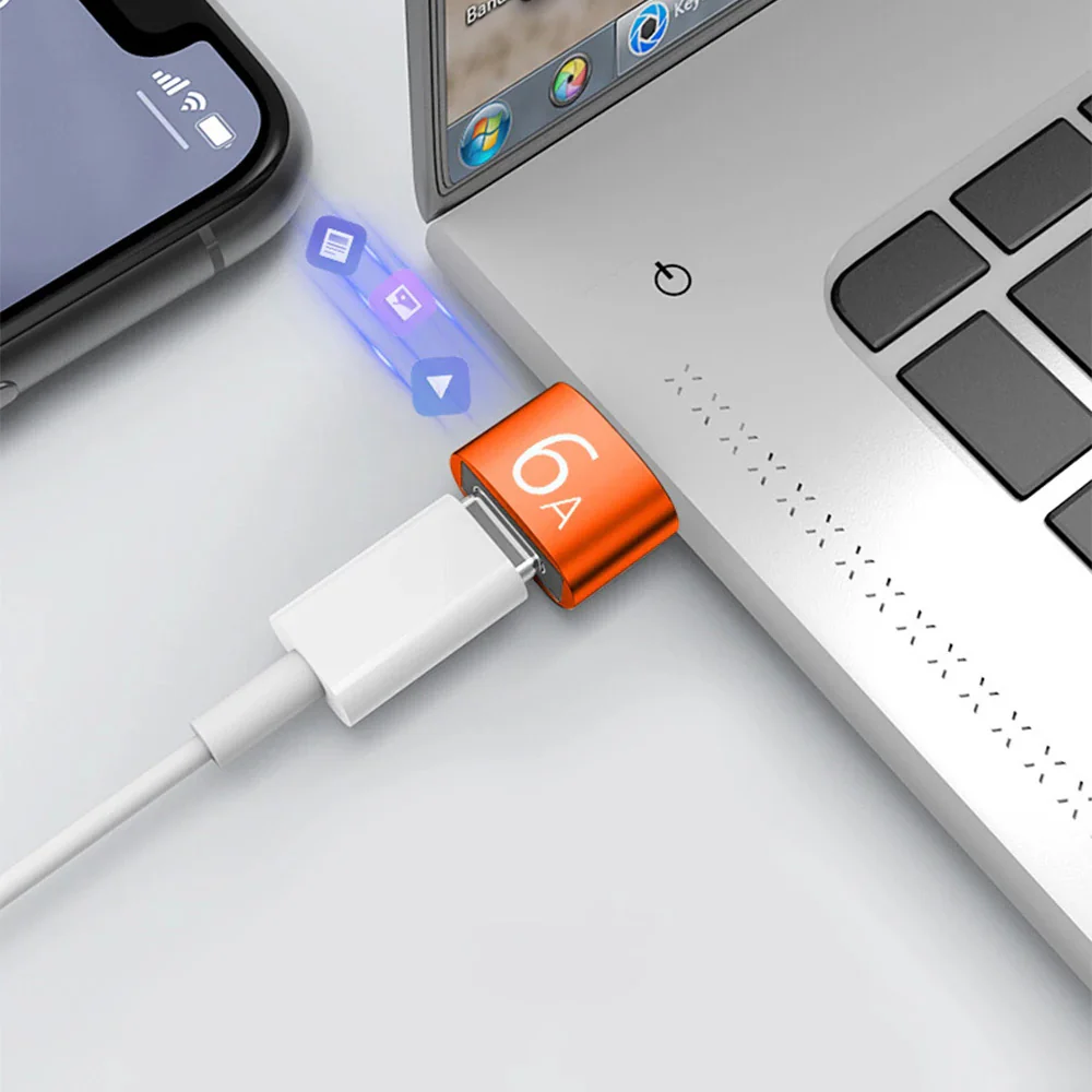 USB-C to USB-A Data and Charging Adapter Techsuit A4 HyperPort, Black Orange - Image 4