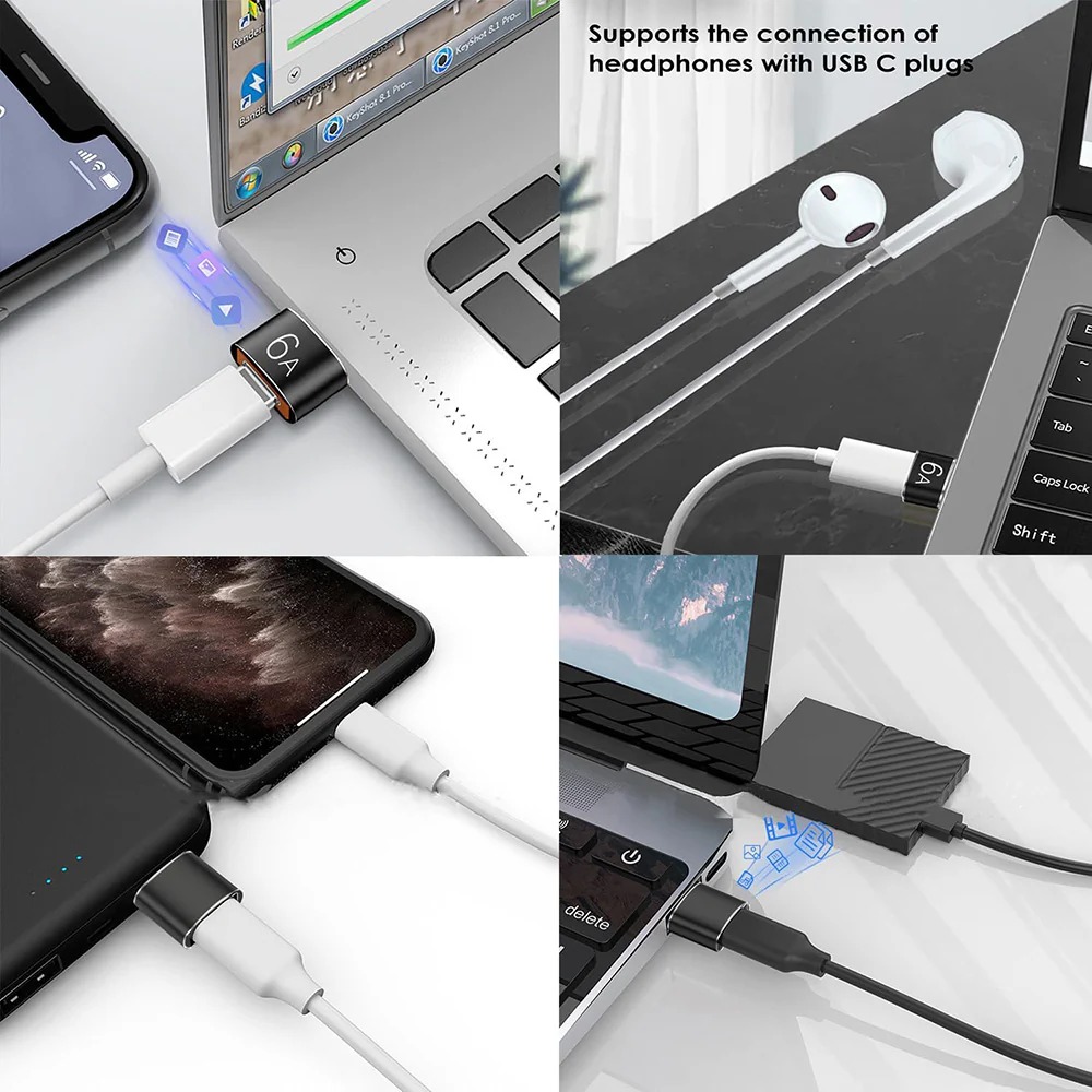 USB-C to USB-A Data and Charging Adapter Techsuit A4 HyperPort, Black Orange - Image 5