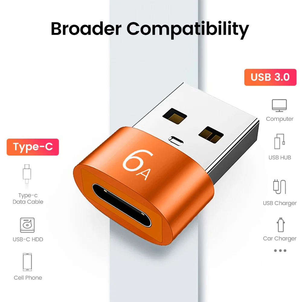 USB-C to USB-A Data and Charging Adapter Techsuit A4 HyperPort, Black Orange - Image 6